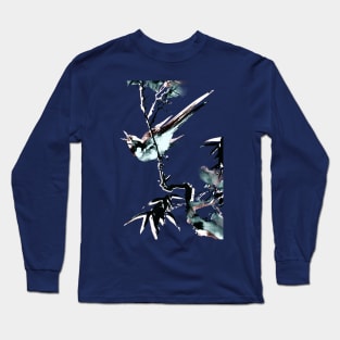 Bird singing, Japanese woodblock painting by blacklinesw9 Long Sleeve T-Shirt